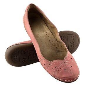 Naturalizer Kipper Leather Flats Pink Perforated Floral Slip On Shoes Womens 9M